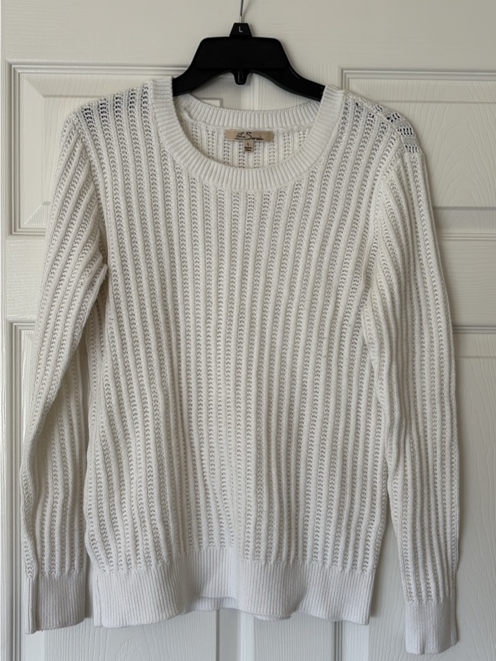White Open-Knit Crewneck Sweater - Women's